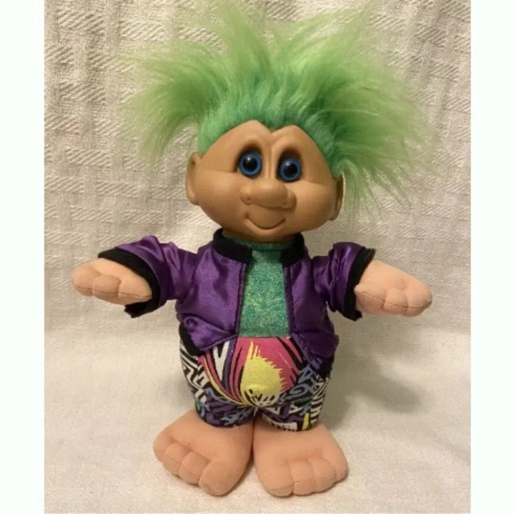 Vintage 1992 Terra Nova Troll Stuffed Plush Doll with Green Hair 12 Inches Tall